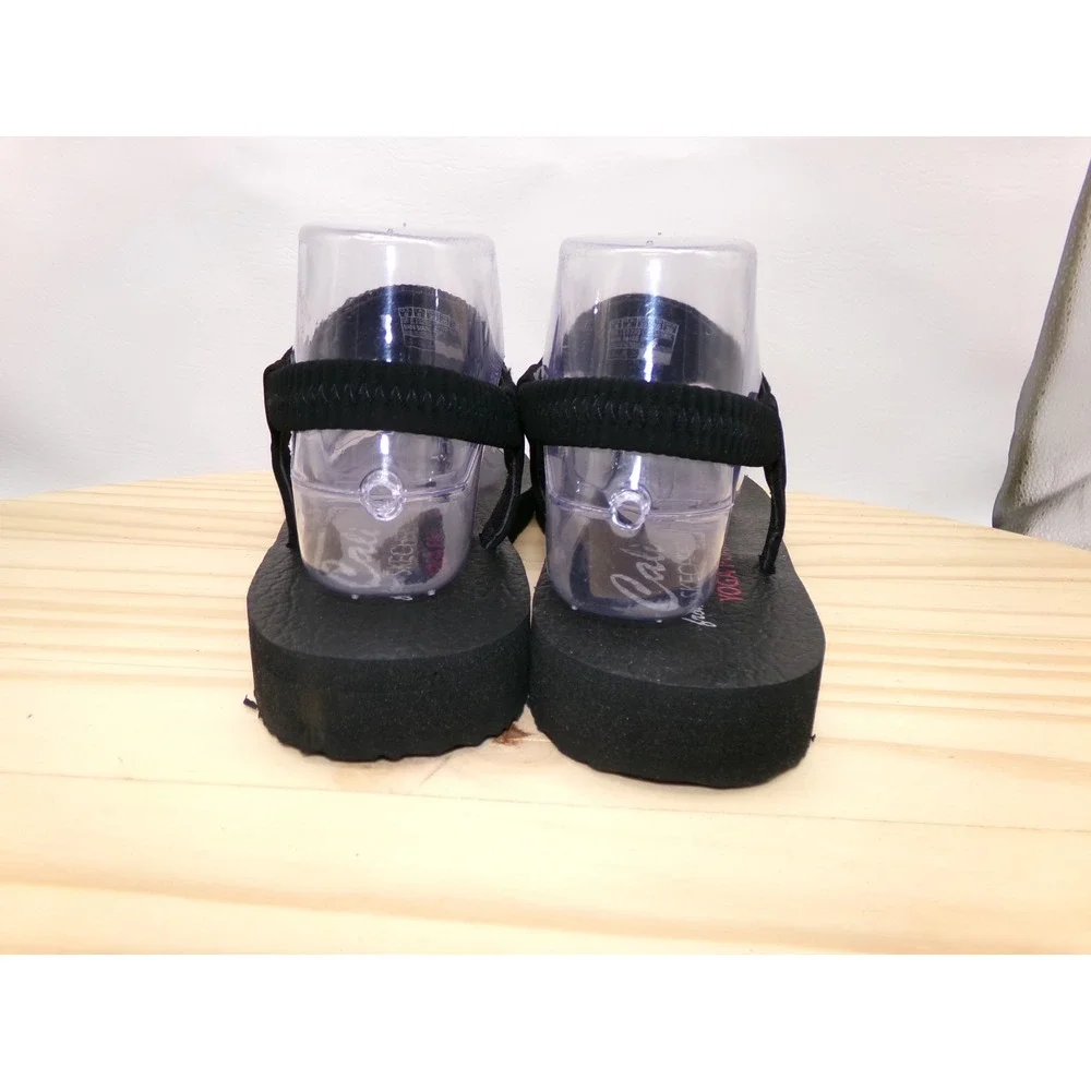 Cali Skechers Meditation Sweet Rock Thong Sandals Womens Black Size 9 Yoga NEW